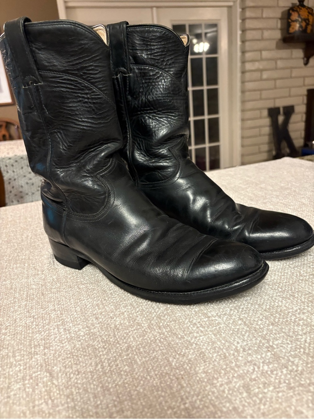 Vintage Justin Boots Black Leather Men's Western Cowboy Boots 3133 Size 81/2 D